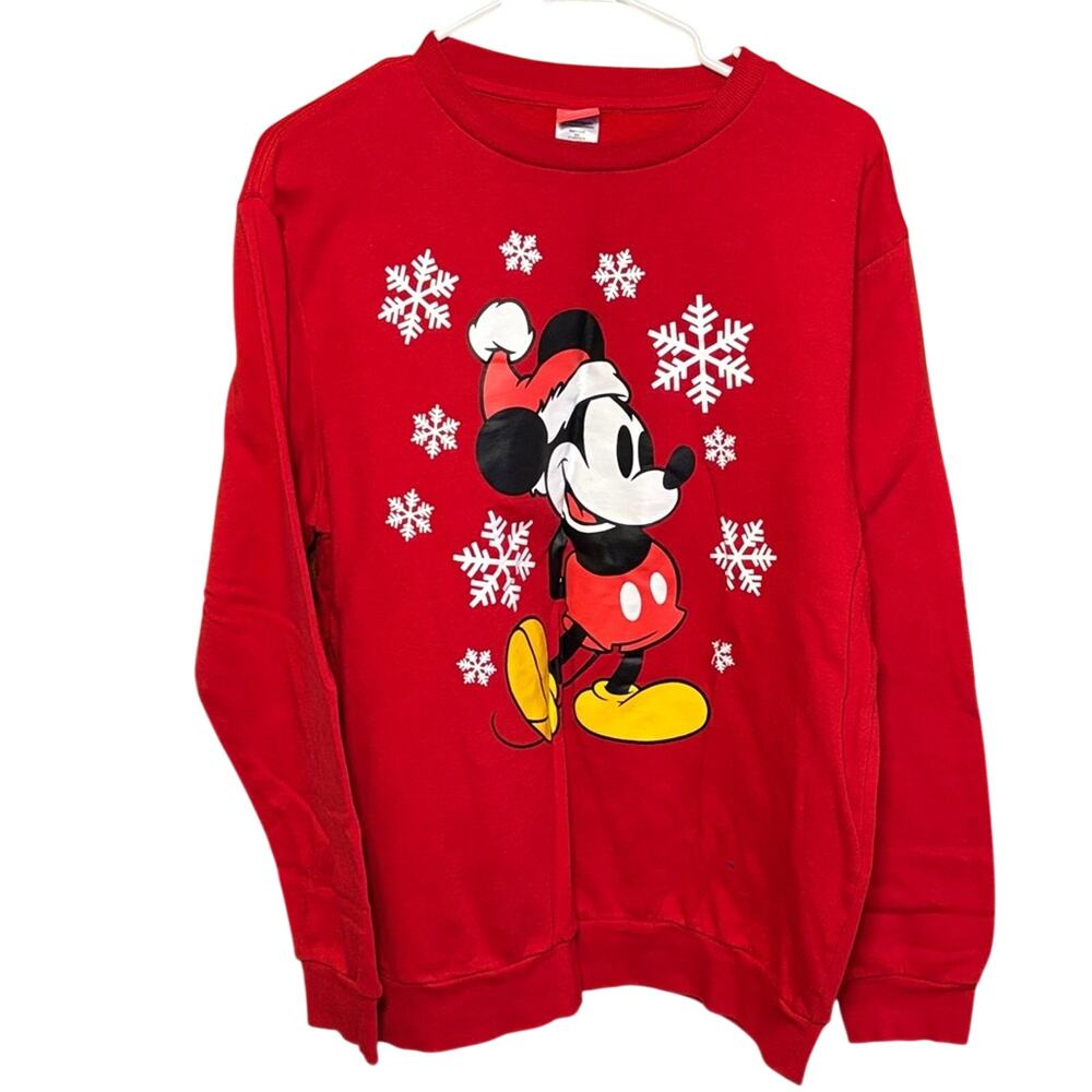 Disney Mickey Mouse Christmas Sweatshirt Red Snowflake Holiday Pullover L